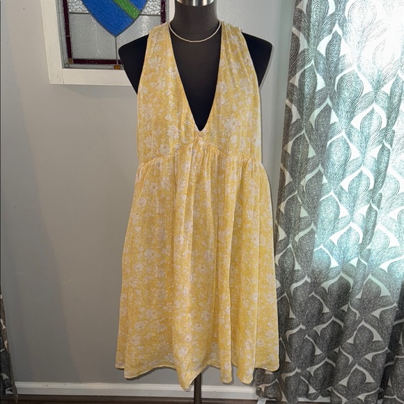 J Crew Yellow Floral V Neck Dress SZ XL - Picture 1 of 11
